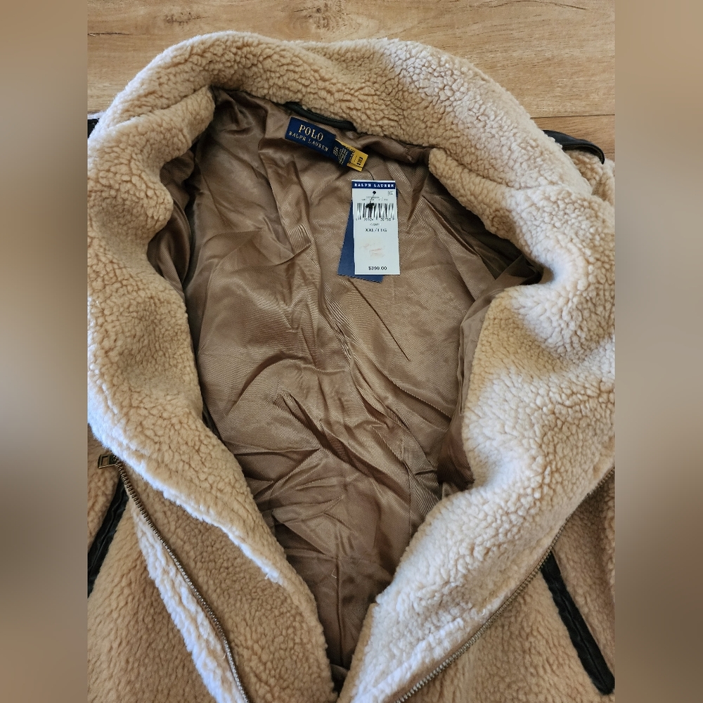 $398 NWT POLO RALPH LAUREN Women's XXL Moto Sherpa Fleece Jacket Leather Trim - Picture 13 of 13